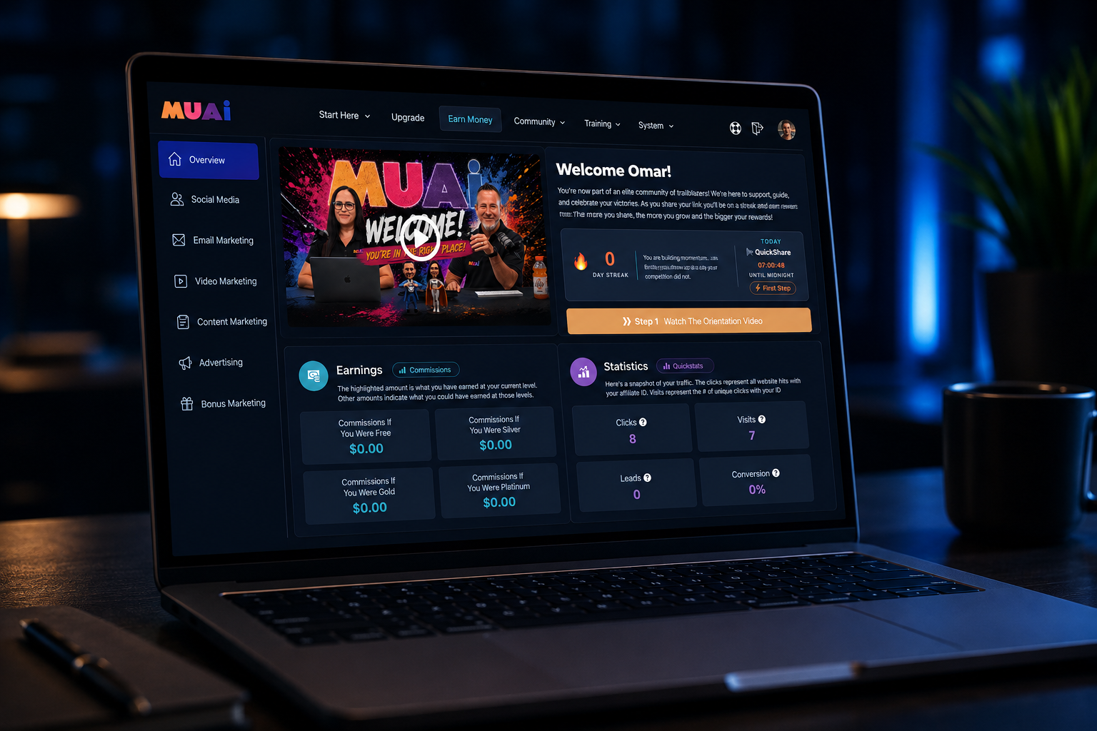 AI affiliate marketing dashboard on laptop